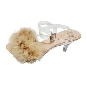 Omthaka Womens Clear Strap Heels With Faux Fur Size 8.5 US Beige & Transparent